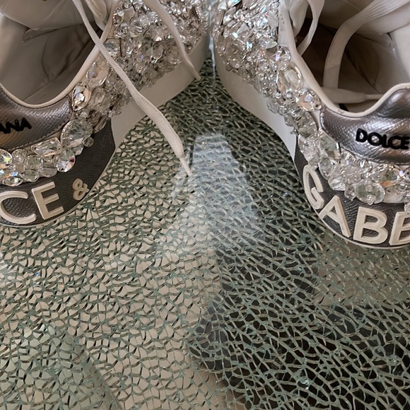 Dolce & Gabbana Portofino Crystal Embellished Leather Sneakers - Picture 15 of 16